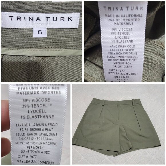 Trina Turk Womens Sage Green Pleated‎ High Waisted Shorts Slash Pockets Size 6 - Picture 6 of 9